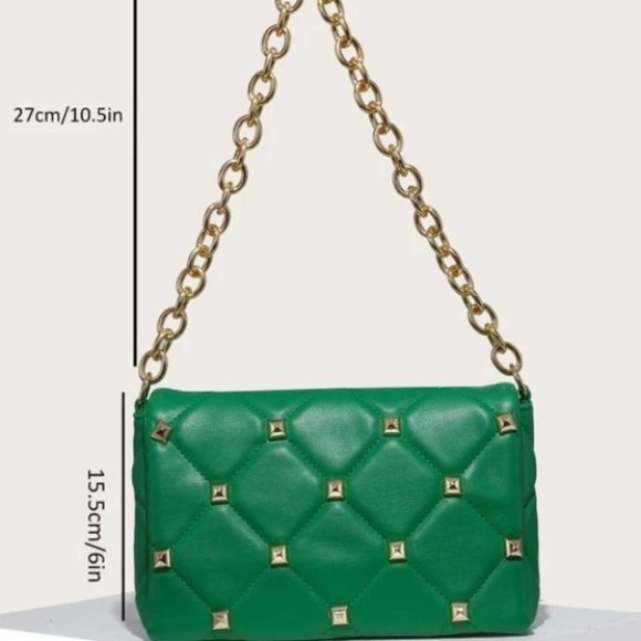 Designer Inspired Green Stud Detailed Purse - Picture 5 of 6